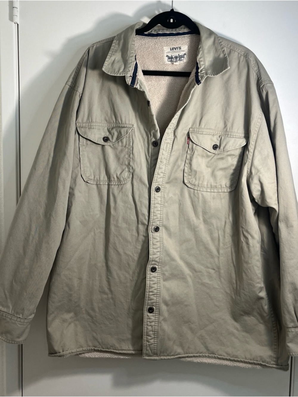 Levi's heavy duty mens lined work jacket sherpa shacket pockets Beige Size XXL